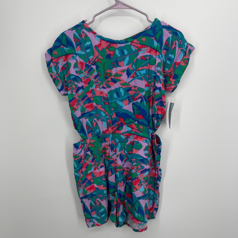 Cat & Jack Romper Girls XL 14 Multi Tropical Leaf Print Side Cutout Short Sleeve